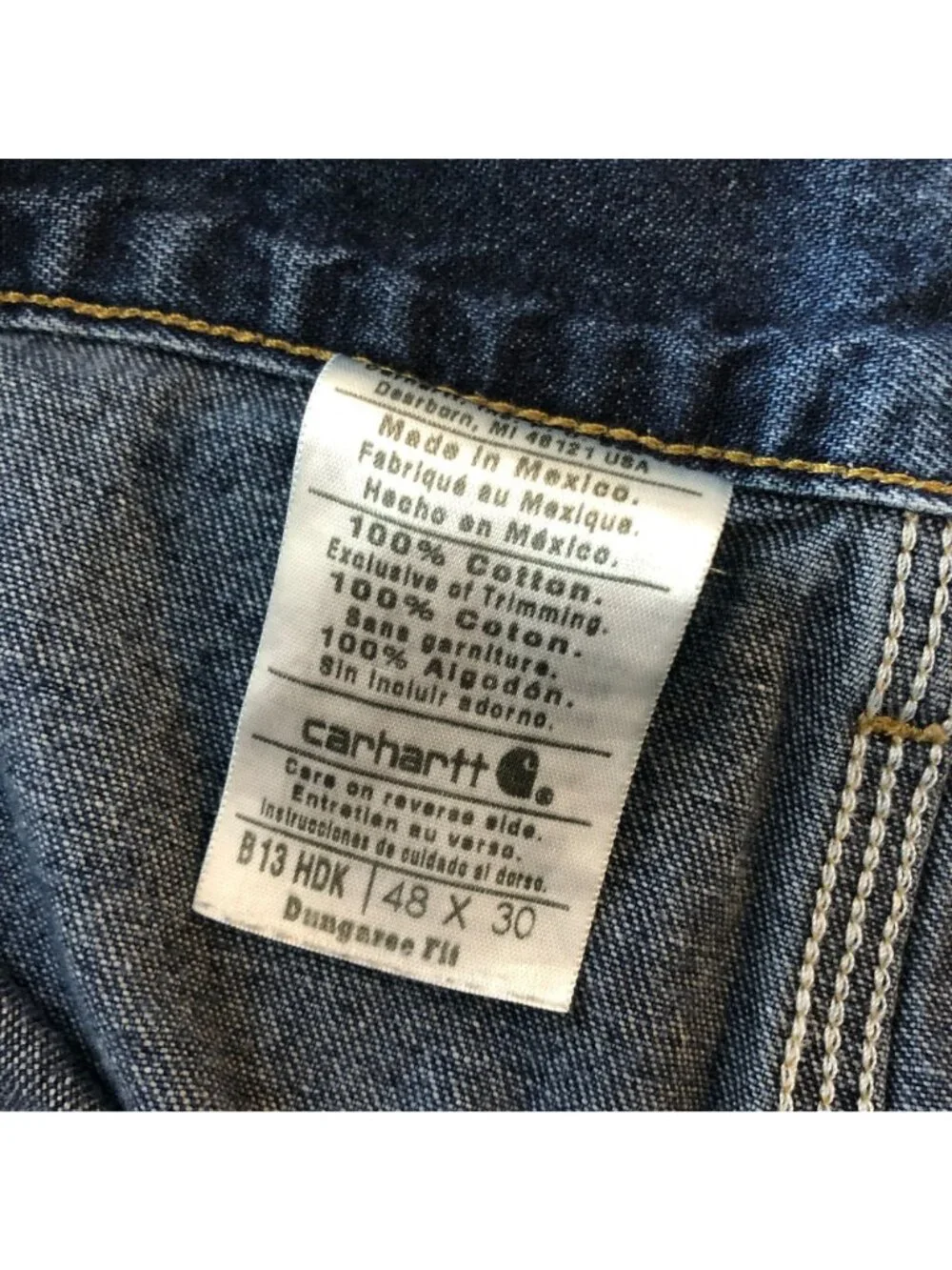 Carhartt Mens Denim Original Dungaree Fit Jeans B13 Carpenter 48x30 Actual 46x29